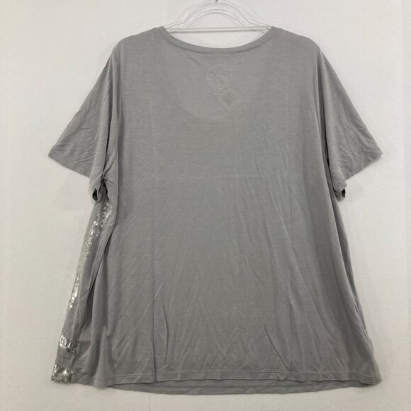 New INC International Concepts size 2X Gray Sequins Stretch Knit Top Festival - Picture 7 of 8